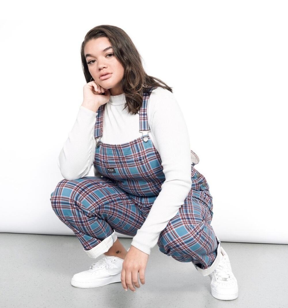 Wildfang Women's Blue Plaid The Essential Workwear Style Overalls Size XL